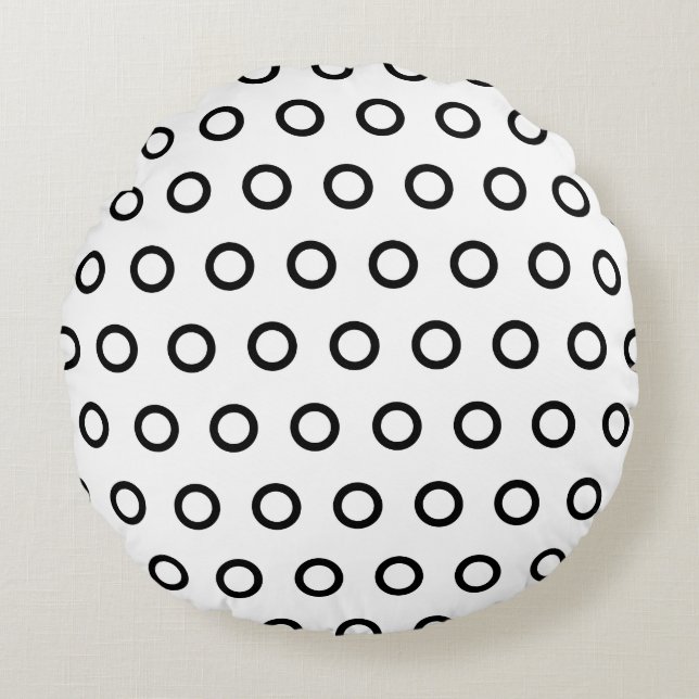 White and Black Circles Round Cushion (Front)