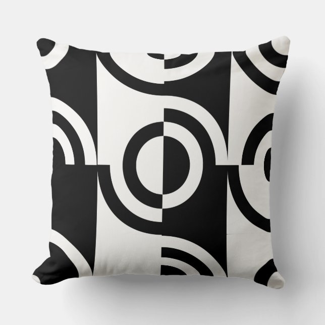 White And Black Circular Fragments Throw Pillow (Front)