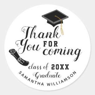 White and Black Class of 2026 Graduate Thank You Classic Round Sticker