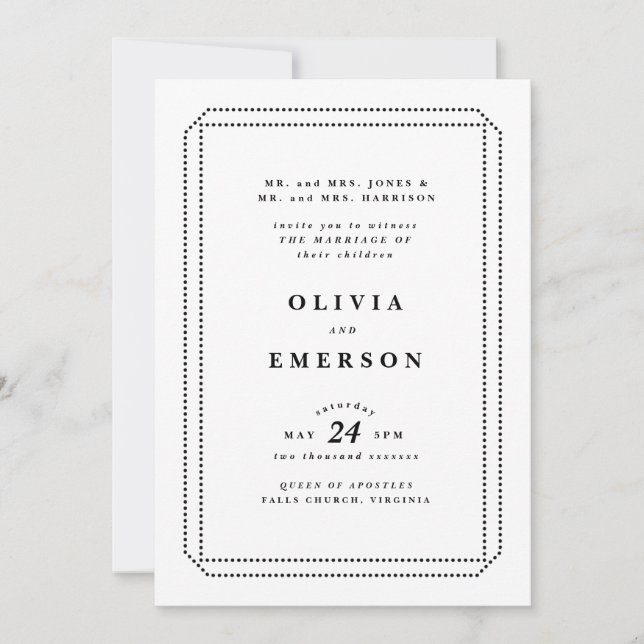 White and Black Classic Wedding Invitation, Formal (Front)