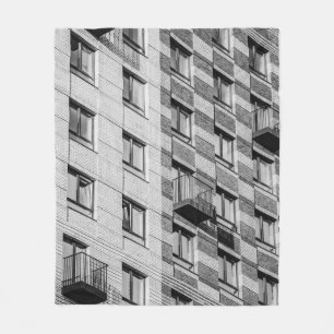 WHITE AND BLACK CONCRETE BUILDING FLEECE BLANKET