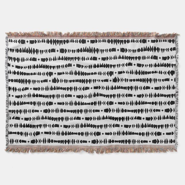 White and Black Contemporary Tribal Stripes Throw Blanket (Front)