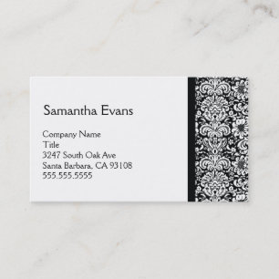 White and Black Damask Business Card