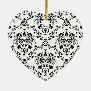 White and Black Damask Ceramic Tree Decoration