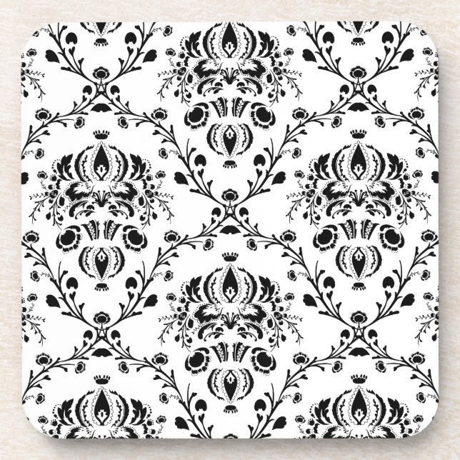 White and Black Damask Coaster (Front)