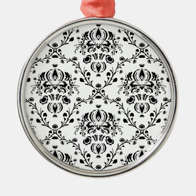White and Black Damask Metal Tree Decoration (Front)