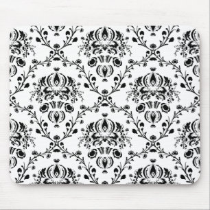 White and Black Damask Mouse Mat