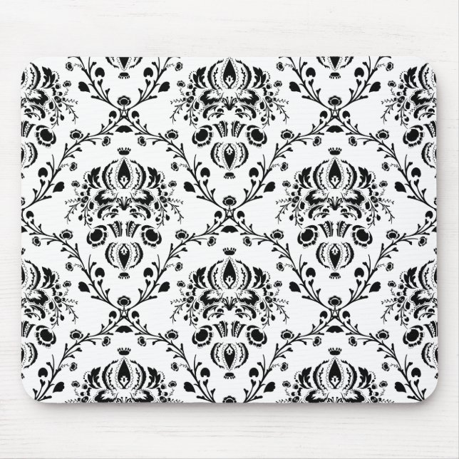 White and Black Damask Mouse Mat (Front)
