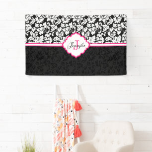 White And Black Damask Pink Accents Banner