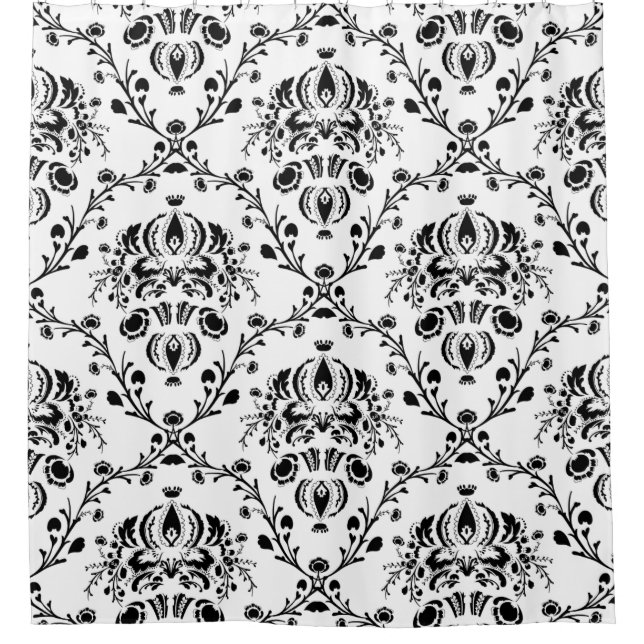 White and Black Damask Shower Curtain (Front)