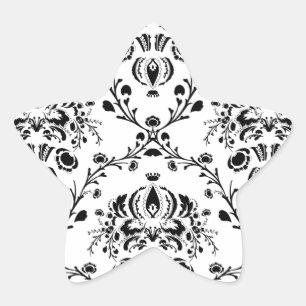 White and Black Damask Star Sticker