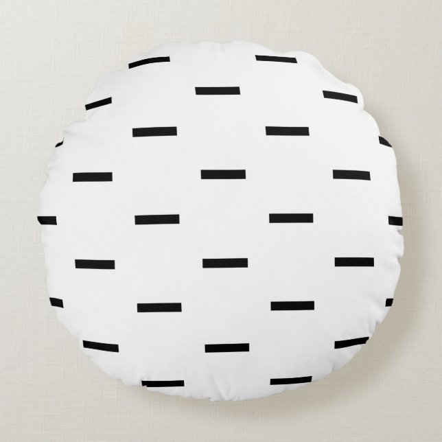 White and Black Dashes Round Cushion (Front)