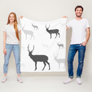 White and black deer silhouette throw pillow fleece blanket
