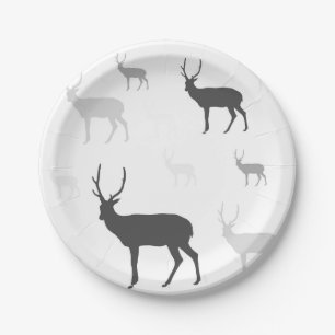 White and black deer silhouette throw pillow paper plate