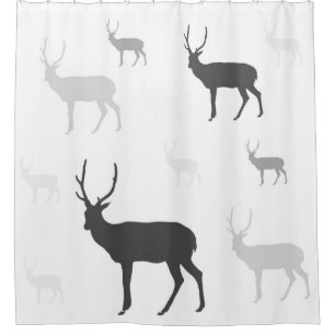 White and black deer silhouette throw pillow shower curtain