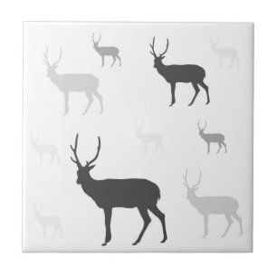 White and black deer silhouette throw pillow tile