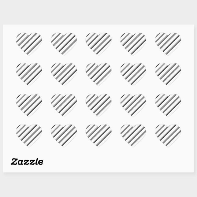 White and Black Diagonal Stripe Heart Stickers (Sheet)