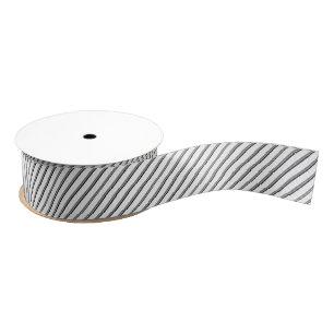 White and Black Diagonal Stripes Grosgrain Ribbon