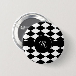 White and black diamond pattern 6 cm round badge