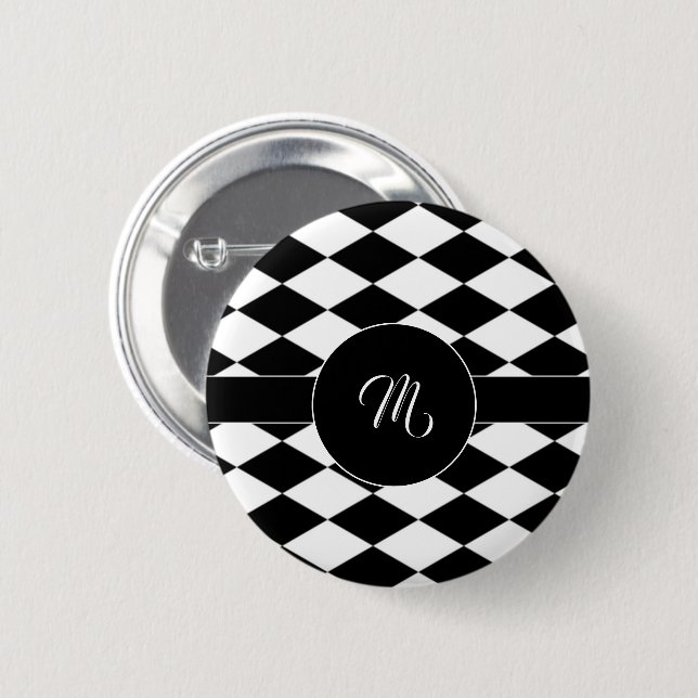 White and black diamond pattern  6 cm round badge (Front & Back)