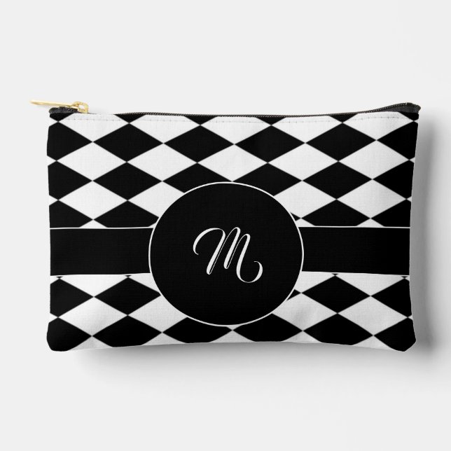 White and black diamond pattern  accessory pouch (Front)