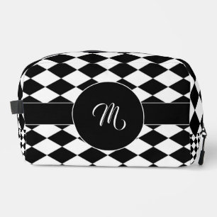 White and black diamond pattern dopp kit