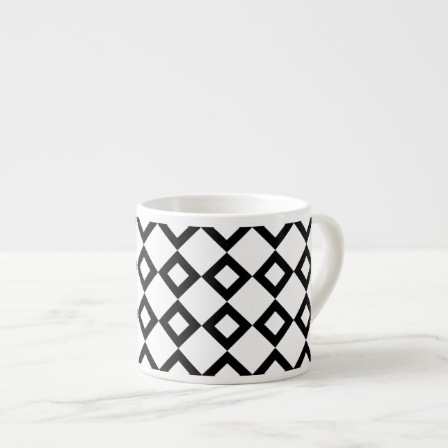 White and Black Diamond Pattern Espresso Cup (Front Right)