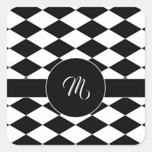 White and black diamond pattern  square sticker