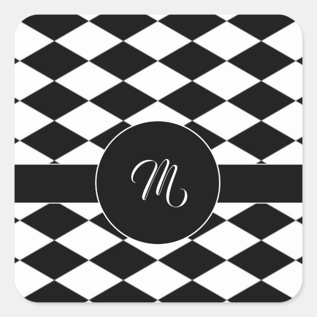 White and black diamond pattern  square sticker (Front)