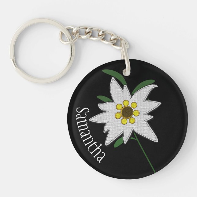 White and Black Edelweiss Flower Custom  Key Ring (Front)