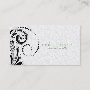 White And Black Elegant Floral Swirl Business Card