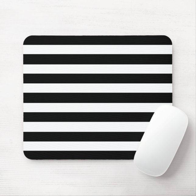 White And Black Elegant Horizontal Stripes Pattern Mouse Mat (With Mouse)