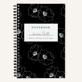 White And Black Floral Personalised Notebook