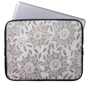 White and black floral textile laptop sleeve