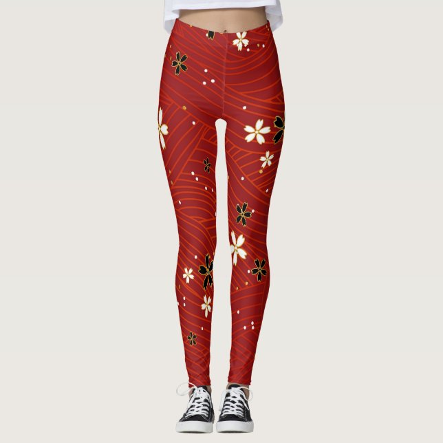  white and black flowers red leggings  (Front)