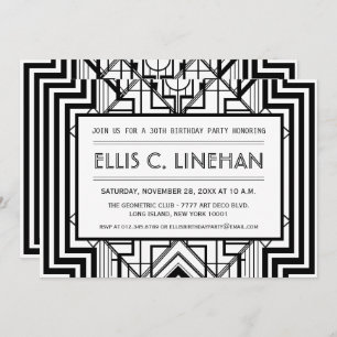 White and Black Geometric Birthday Party Invites