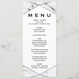 White and Black Geometric Marble Dinner Menu Card