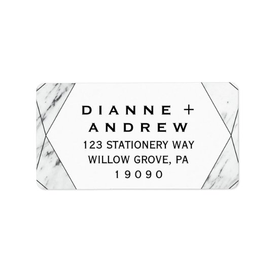 White and Black Geometric Marble Wedding Address Label