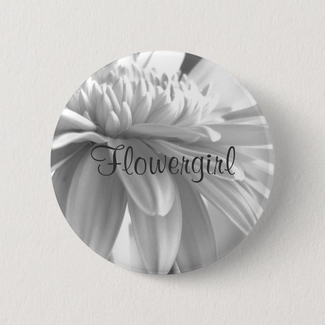 White and Black Gerber Daisy Flowergirl Button (Front)