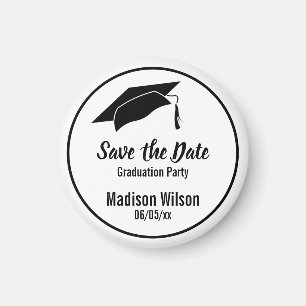 White and Black Graduation Party Save the Date Magnet