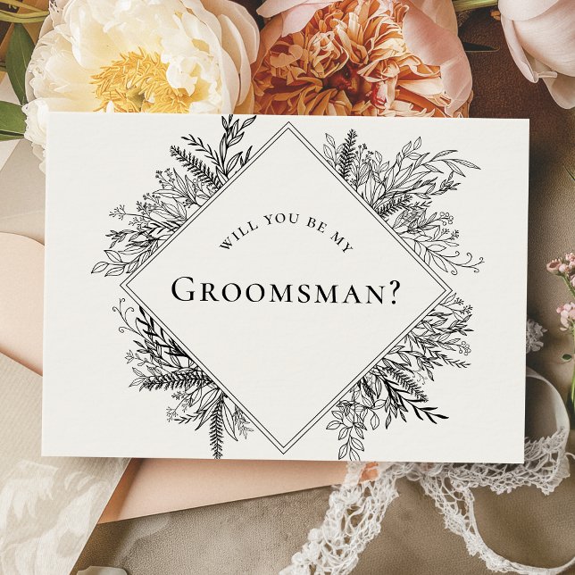 White and Black Greenery Groomsman Proposal Card (Creator Uploaded)
