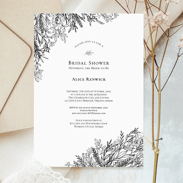 White and Black Greenery Wedding Bridal Shower Invitation (Creator Uploaded)