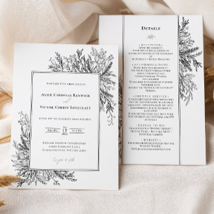 White and Black Greenery Wedding Details and Invitation