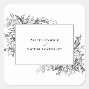 White and Black Greenery Wedding Envelope Stickers