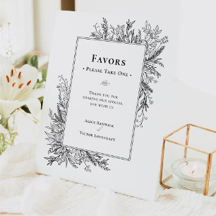 White and Black Greenery Wedding Favours Pedestal Sign