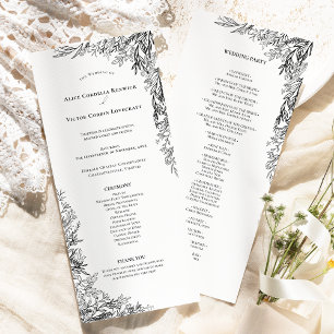 White and Black Greenery Wedding Flat Programme