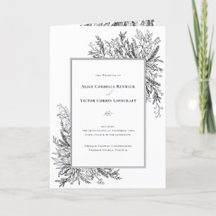 White and Black Greenery Wedding Folded Programme