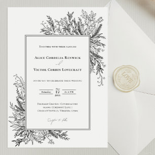 White and Black Greenery Wedding Invitation