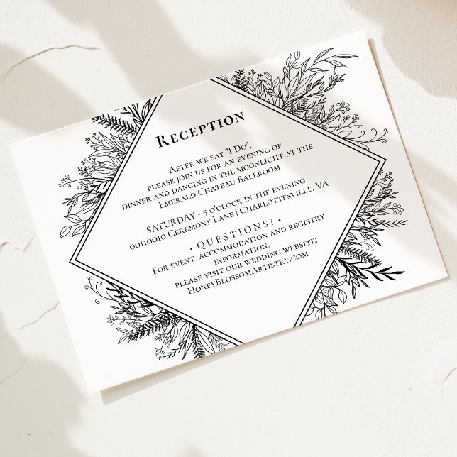 White and Black Greenery Wedding Reception Enclosure Card (Creator Uploaded)
