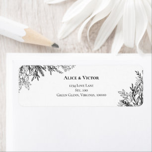 White and Black Greenery Wedding Return Address